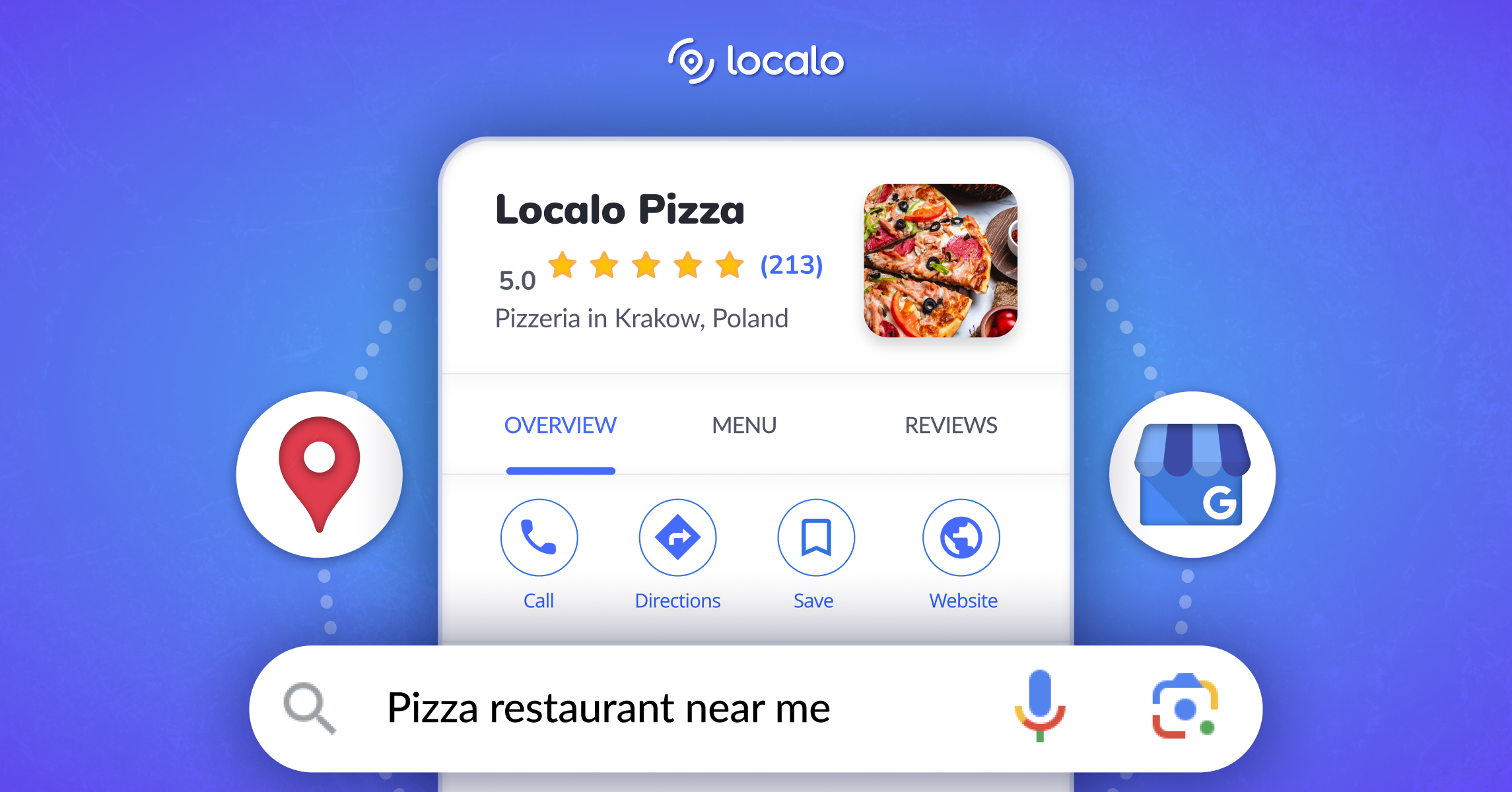 Captura de tela de artigo sobre Google Meu Negócio, exibindo um banner ilustrativo com a simulação da ficha de uma pizzaria no Google Maps.